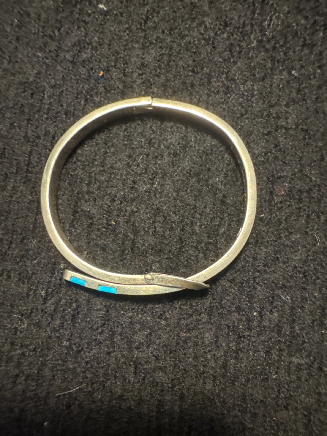 Sterling Silver Turquoise Inlay Hinged Bangle Bracelet - photo 3