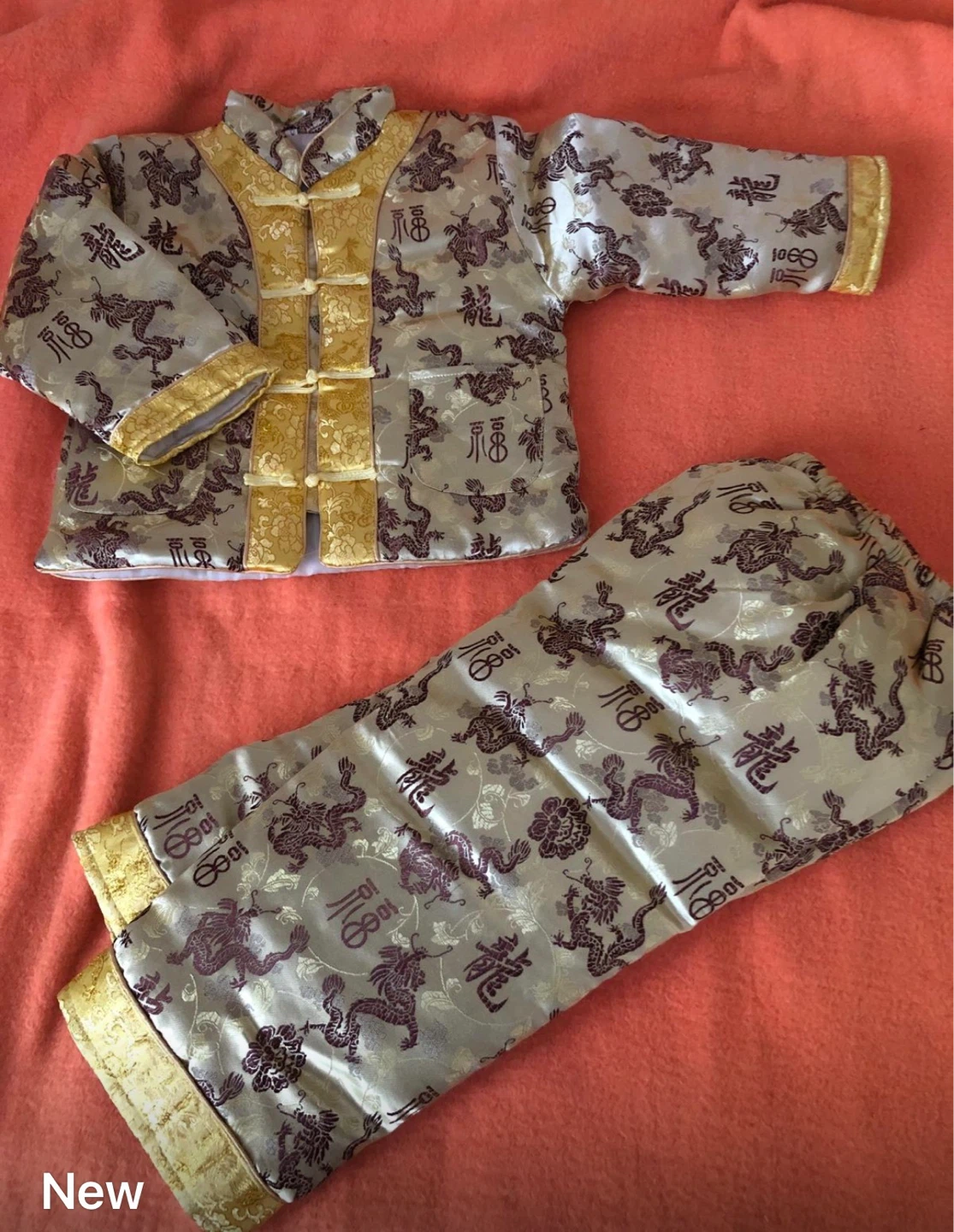Kids Dragon Print Silk Pajamas Set