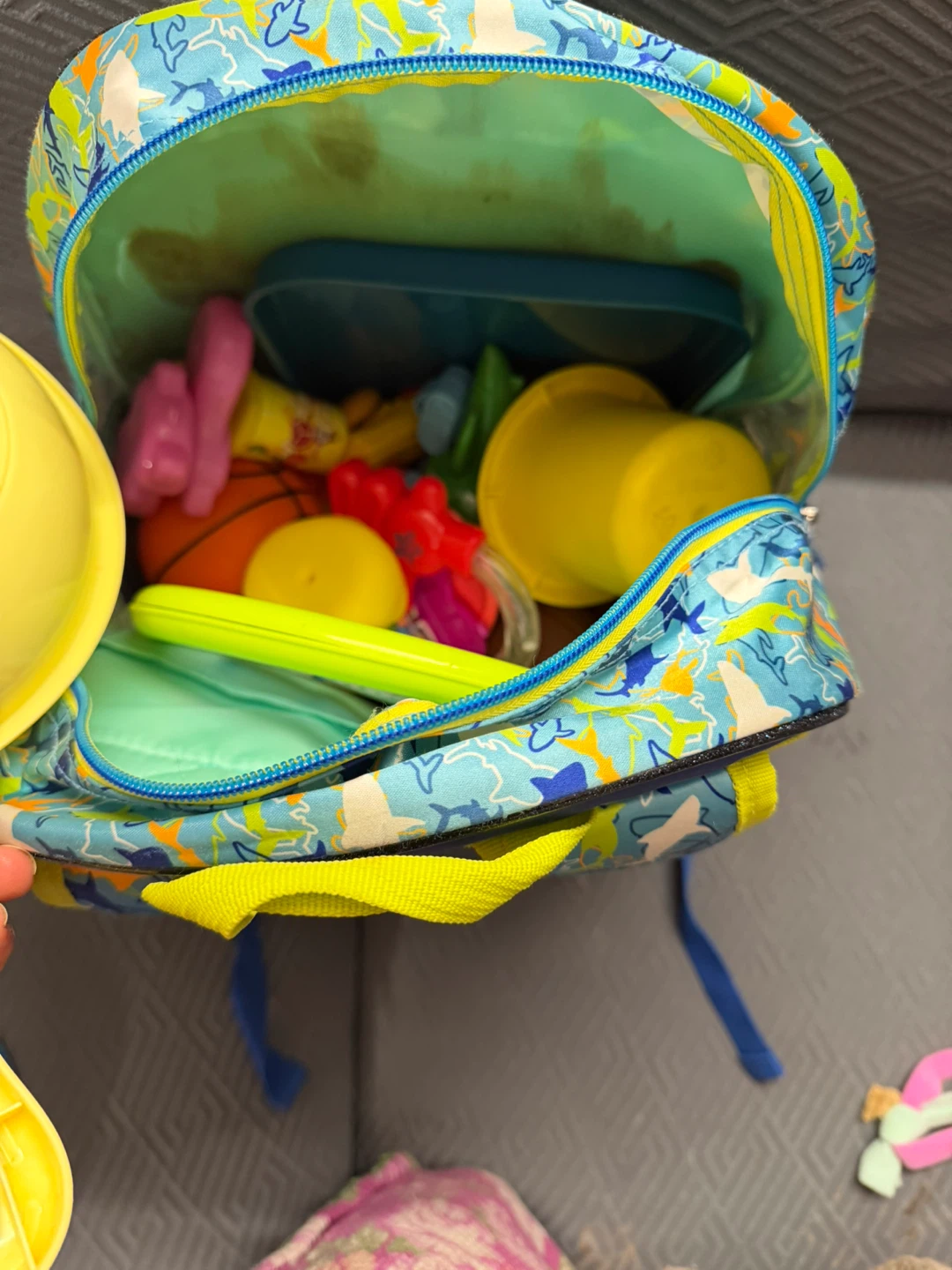 Kids' backpack with shark and surfboard design