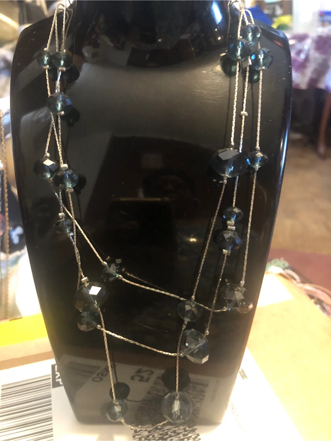 Multi-strand blue faceted bead necklace