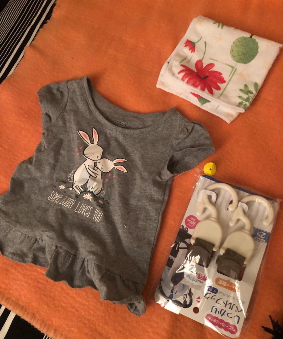 Baby T-shirt with Bunnies and Stroller Hooks
