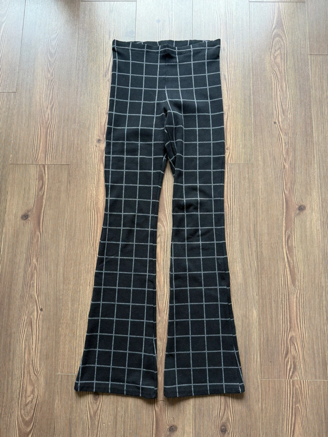 Black and White Grid Pattern Flared Pants
