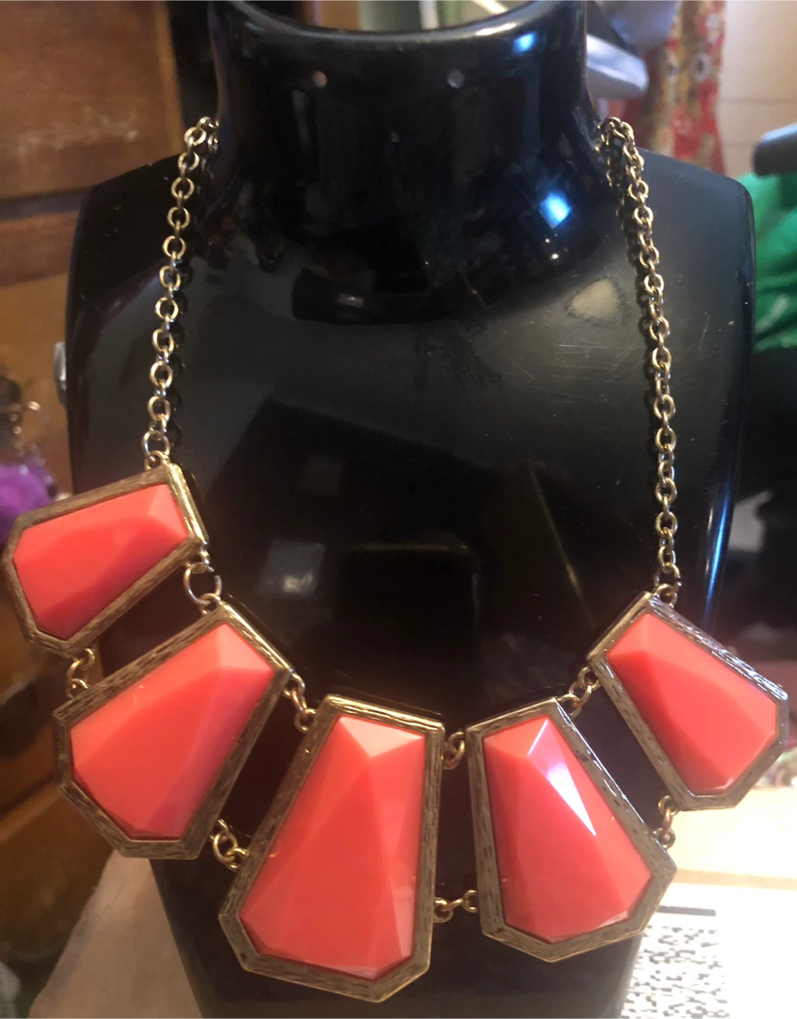 Coral Geometric Statement Necklace