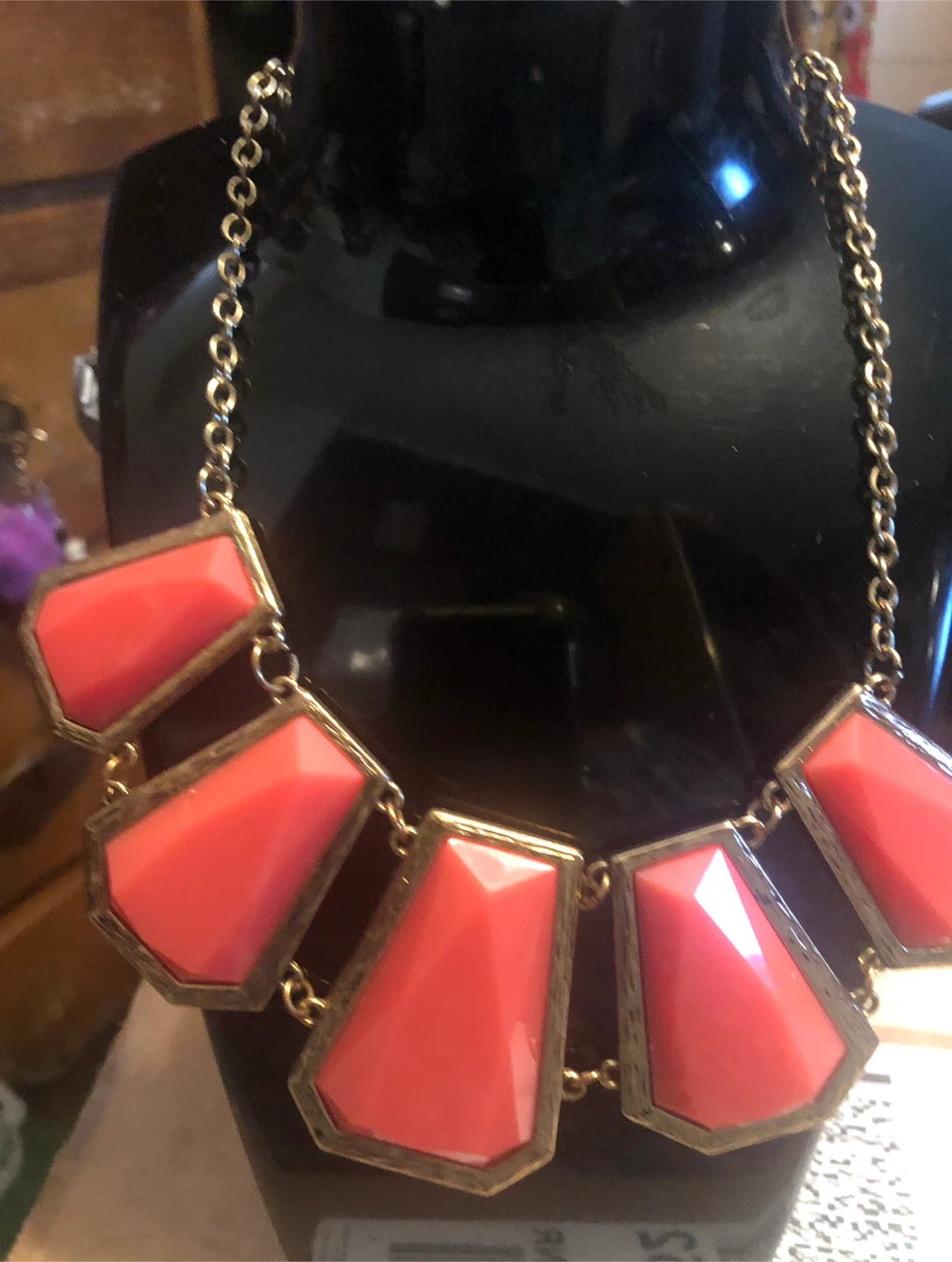 Coral Geometric Statement Necklace - photo 2