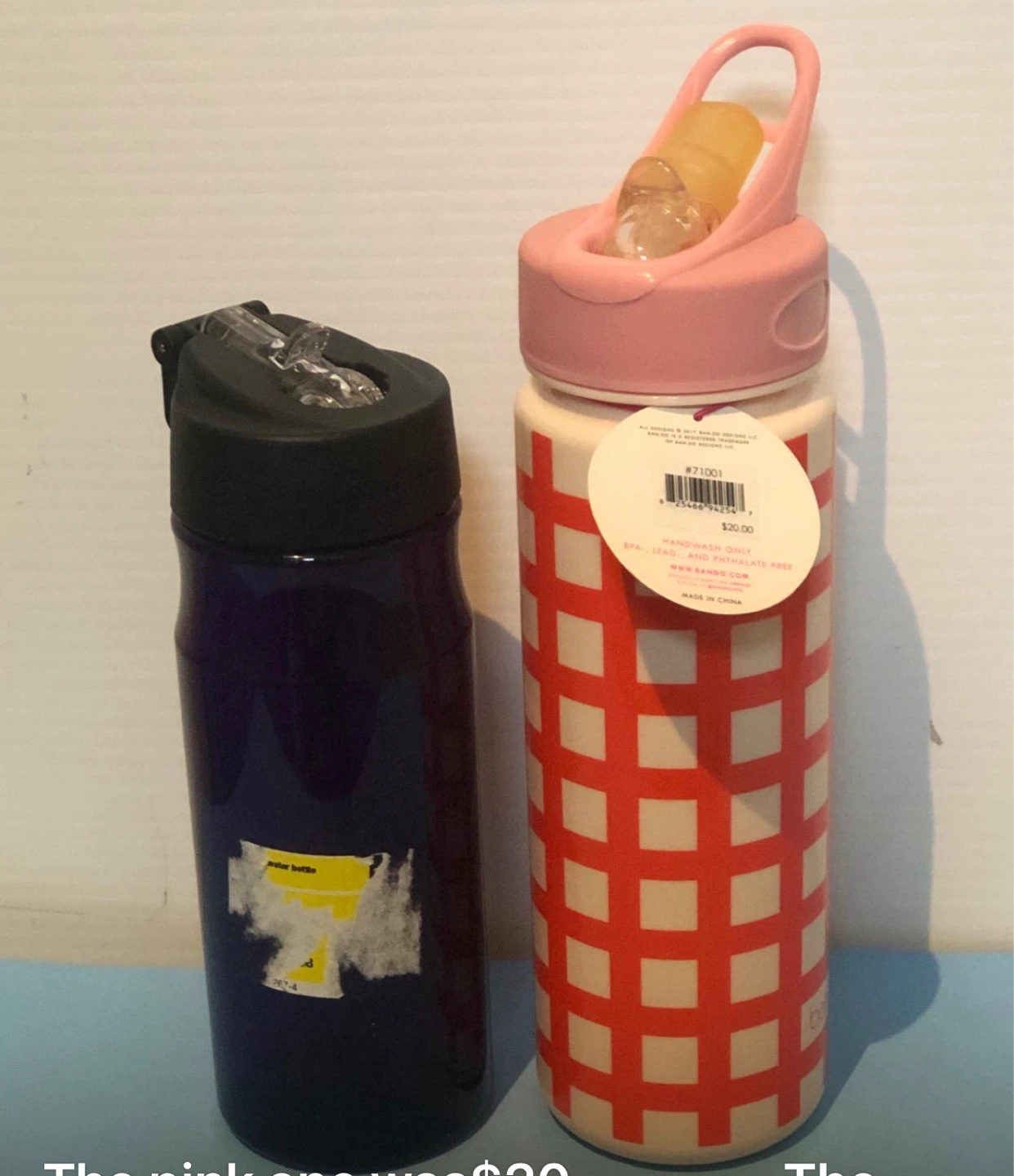 Water Bottle Collection - Red/White Gingham & Blue