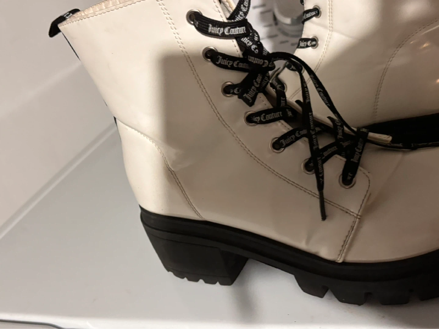 Juicy Couture White Patent Combat Boots