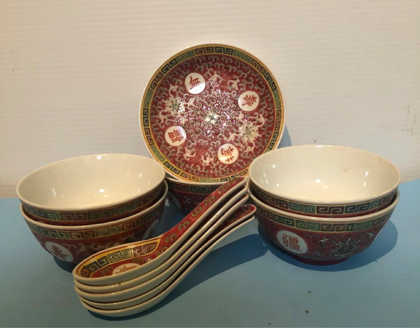 Set of 5 Chinese Ceramic Bowls and 5 Spoons - photo 2