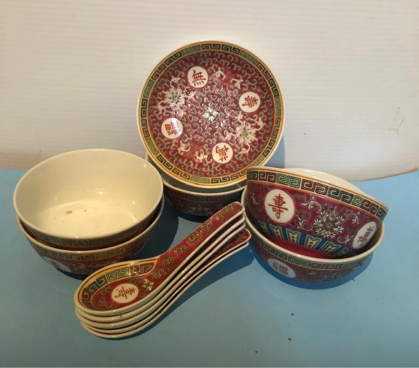 Set of 5 Chinese Ceramic Bowls and 5 Spoons - photo 3