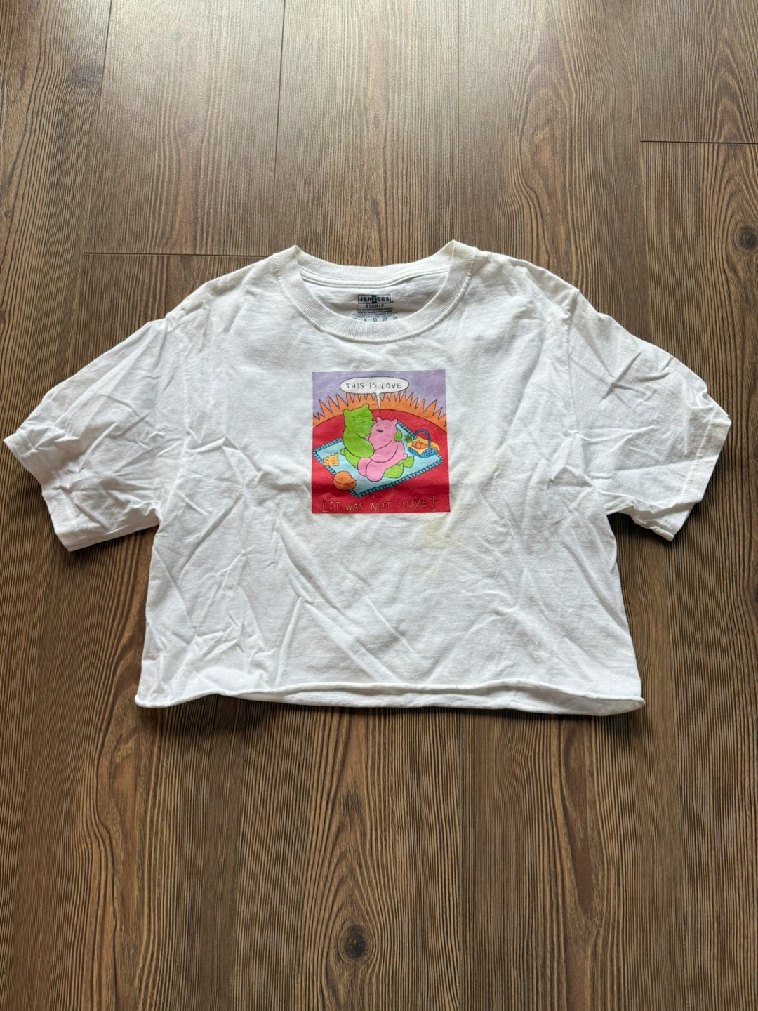 White Graphic Cropped Shirt | Size Small - photo 2