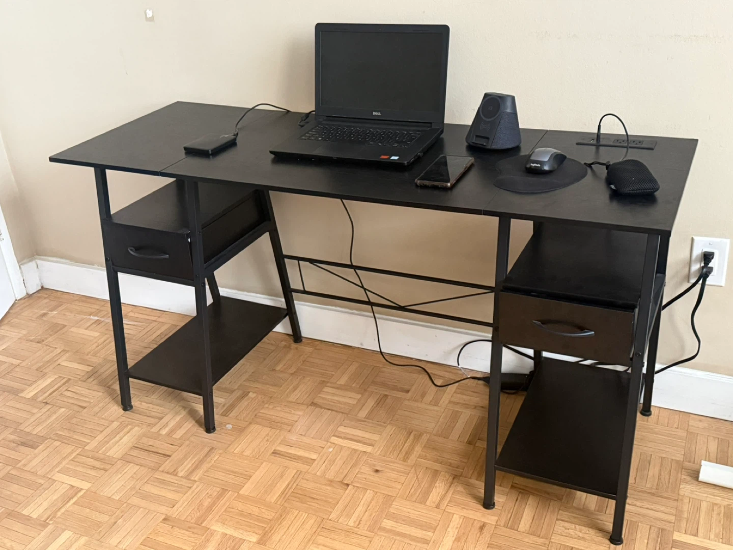 Black Computer Desk with Built-in Outlets and Drawers - photo 2