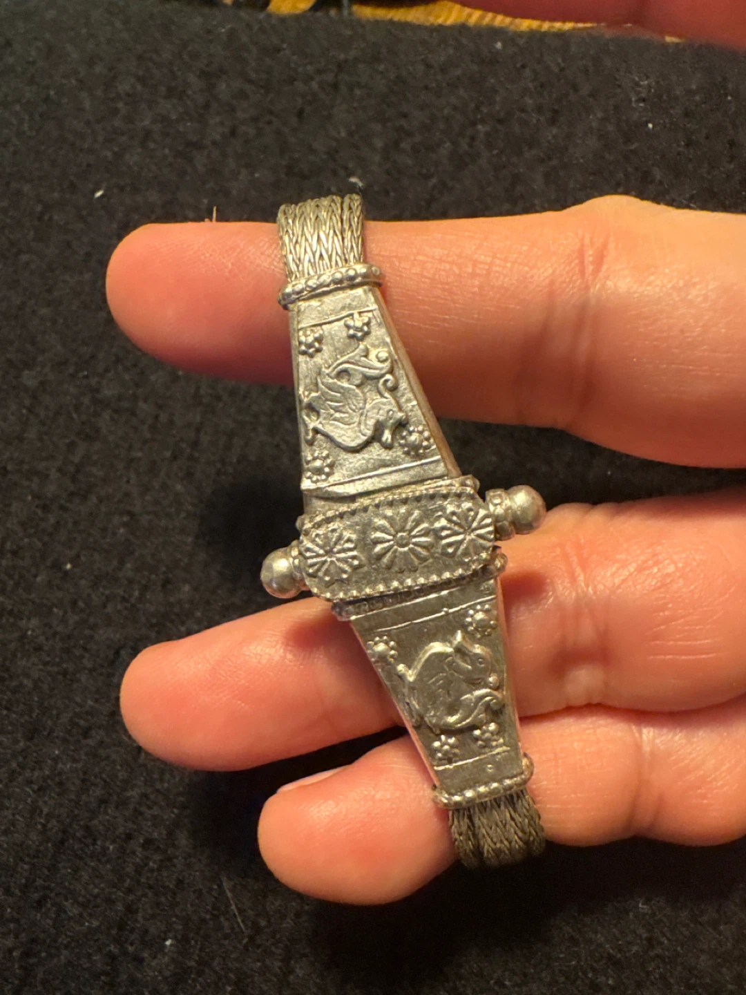 Vintage Silver Tone Filigree Bracelet with Pendants
