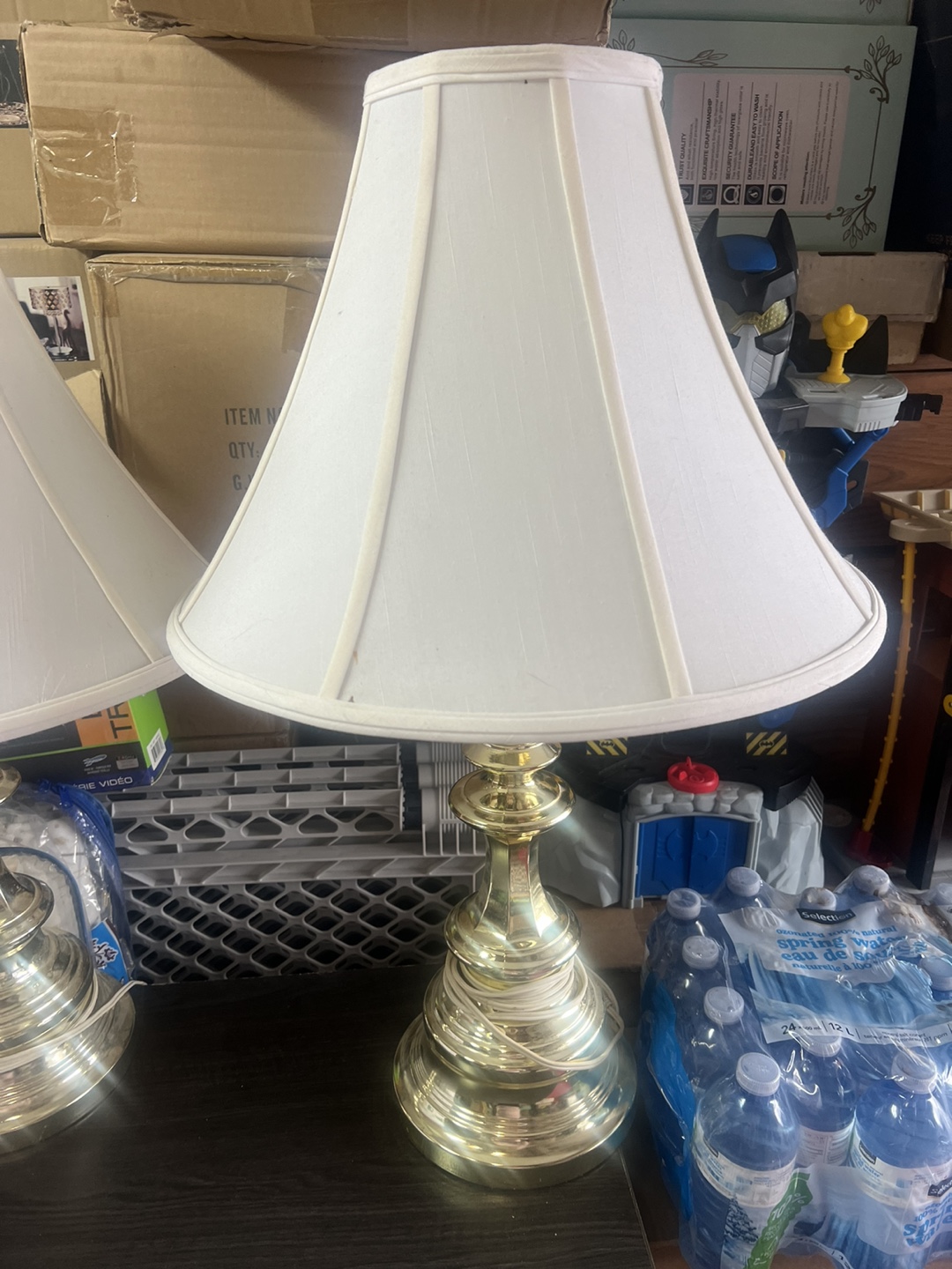 Set of 2 Brass Table Lamps with White Shades - photo 3