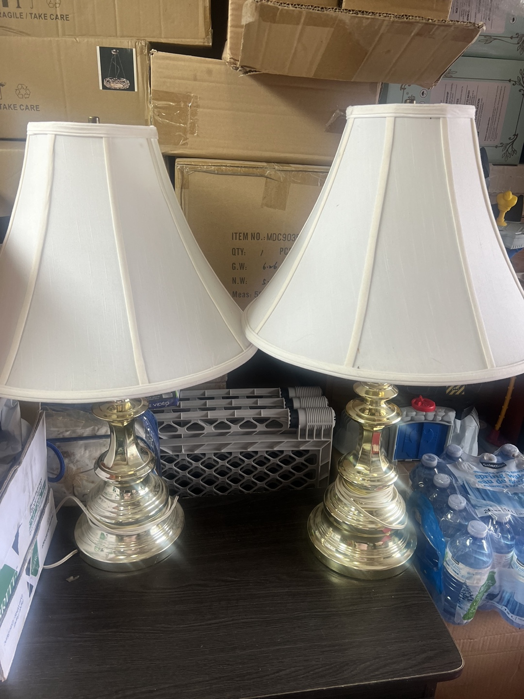 Set of 2 Brass Table Lamps with White Shades