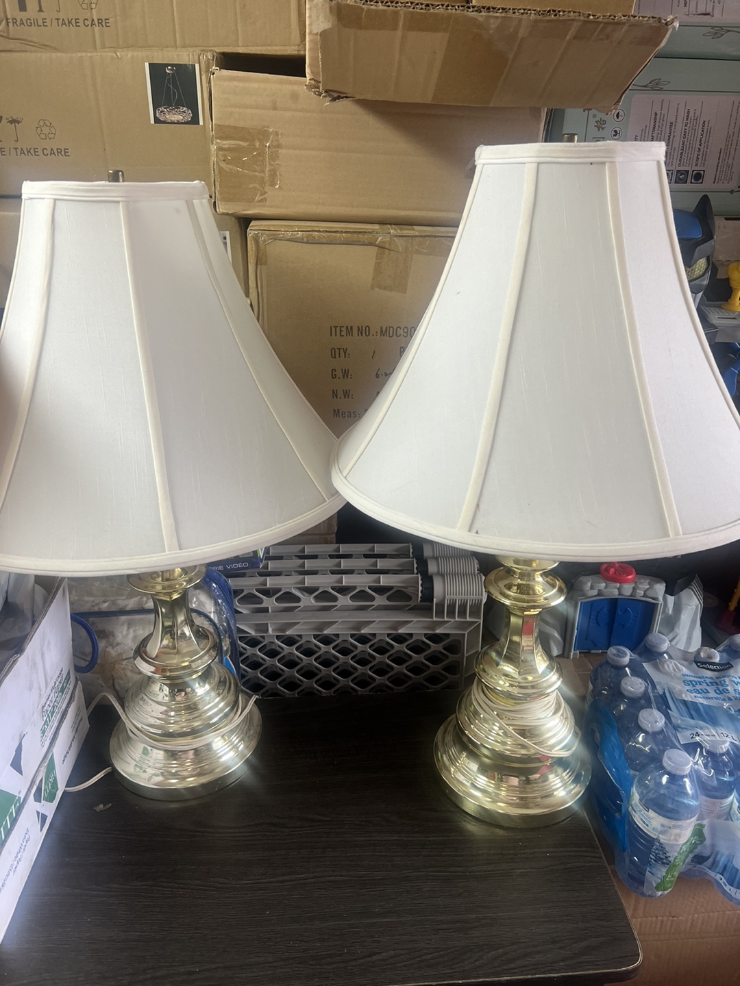 Set of 2 Brass Table Lamps with White Shades - photo 4