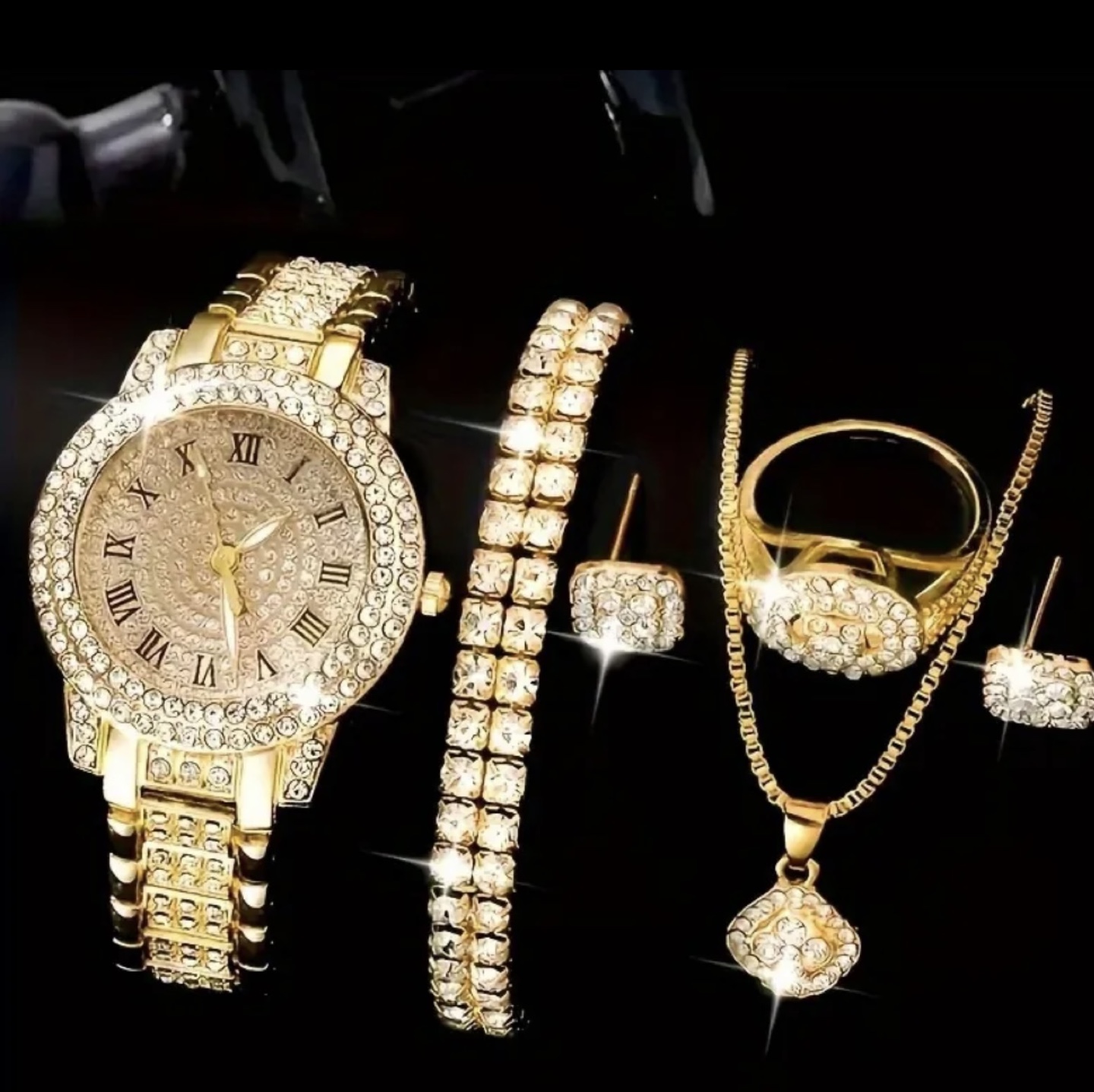 Gold Tone Rhinestone Watch and Jewellery Set - photo 2