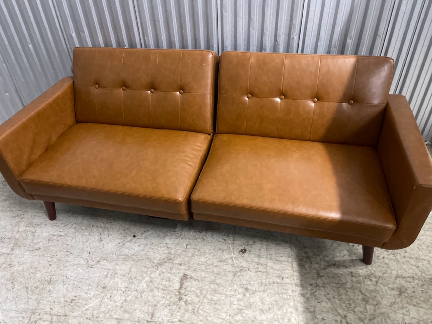 Brown Faux Leather Futon Sofa with dlelivery