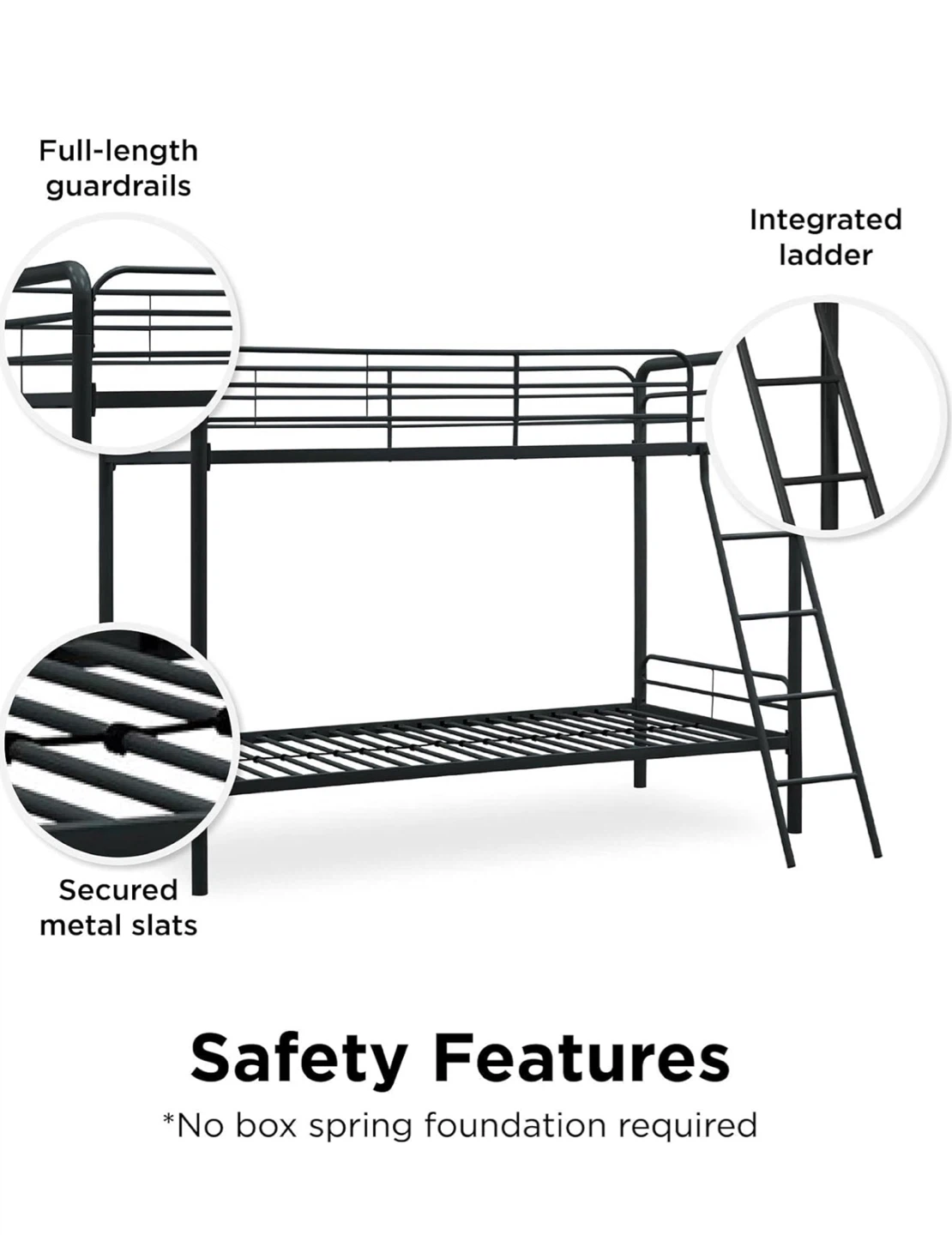 Modern Black Metal Twin/Twin Bunk Bed - photo 3