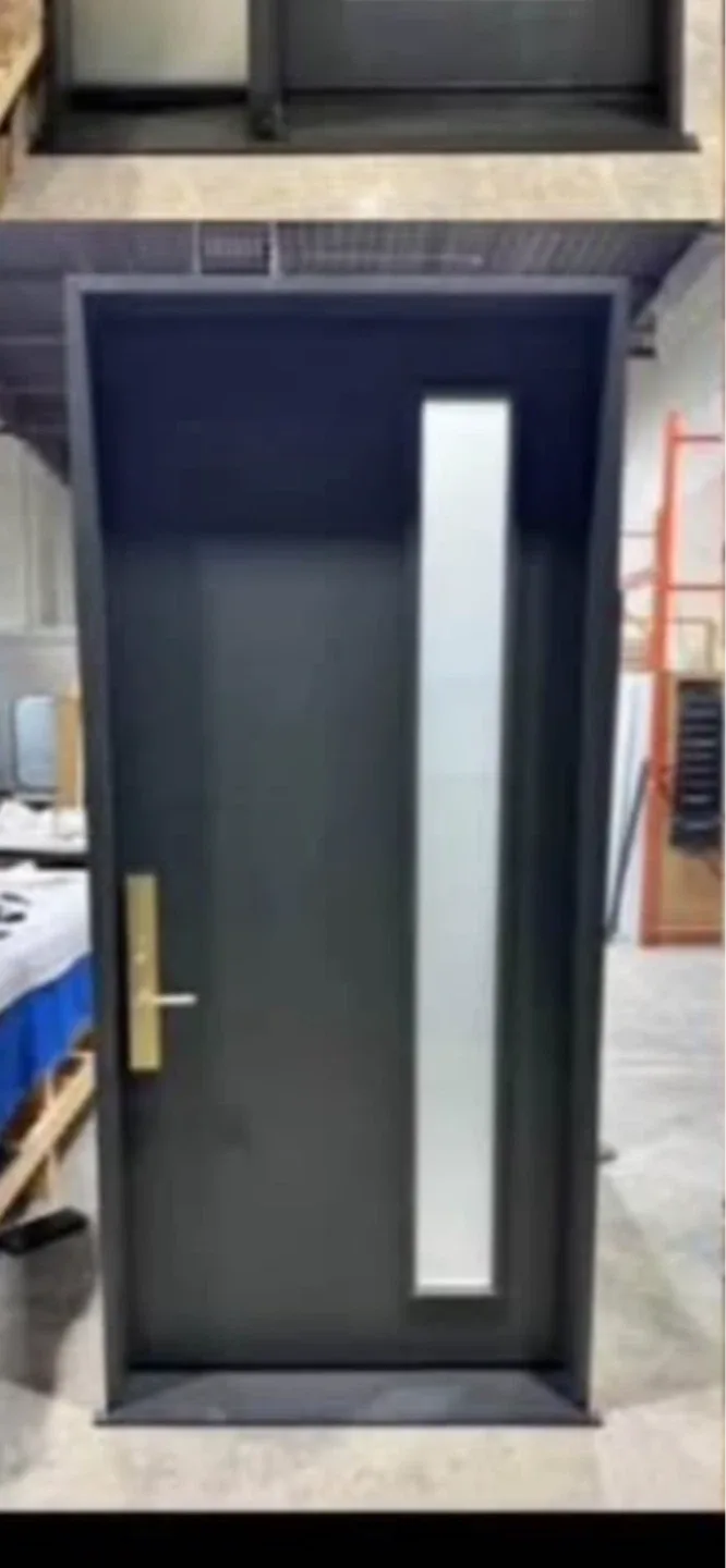 Modern Fiberglass Black Entry Door with Frosted Glass Panel