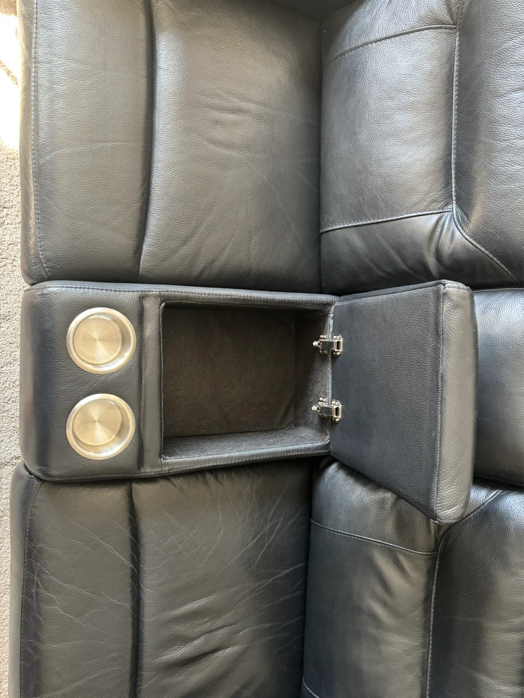 Black Leather Loveseat Recliner with Cup Holders and Storage - photo 2
