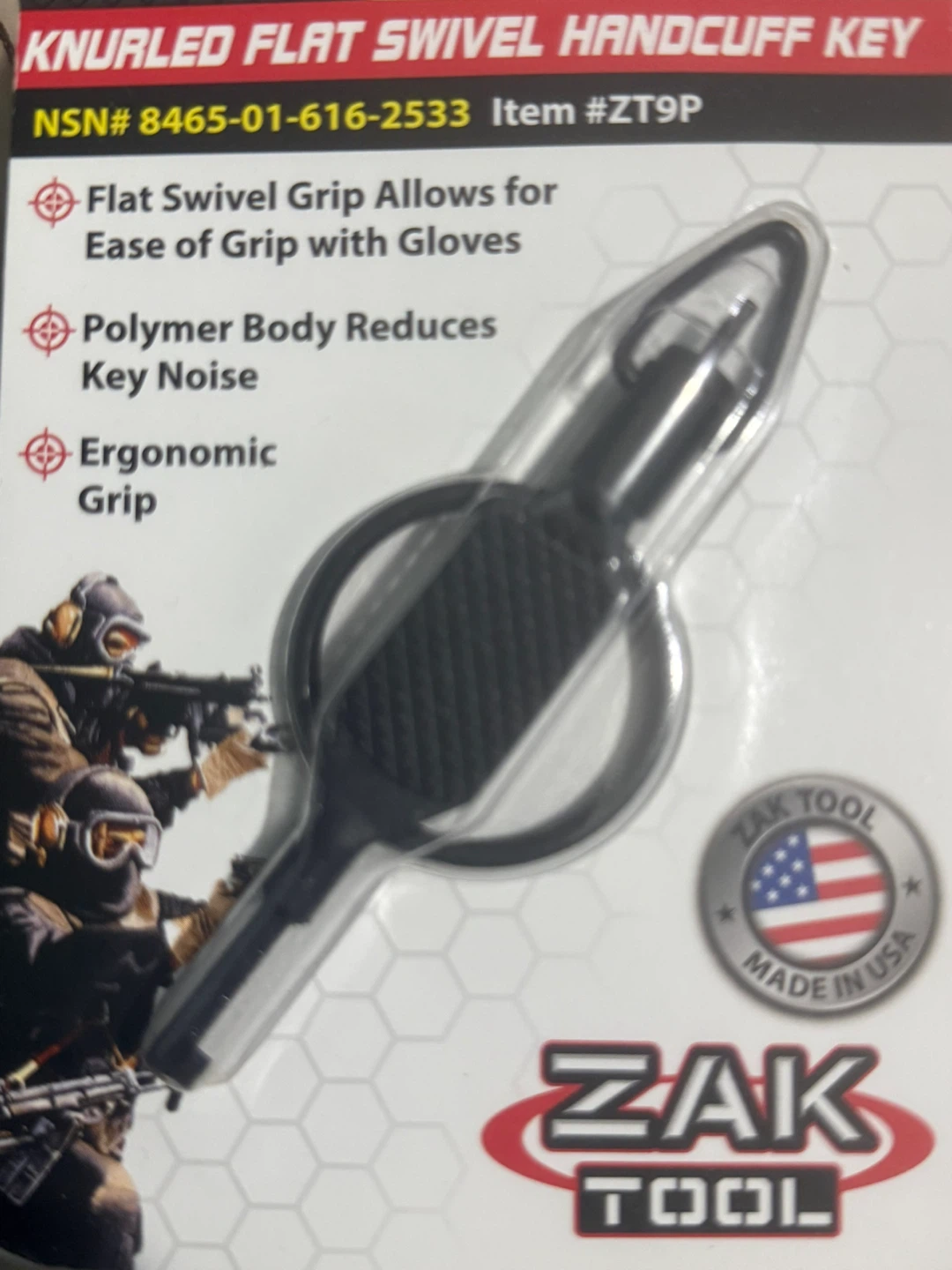 Zak Tool ZT-9P Knurled Flat Swivel Handcuff Key