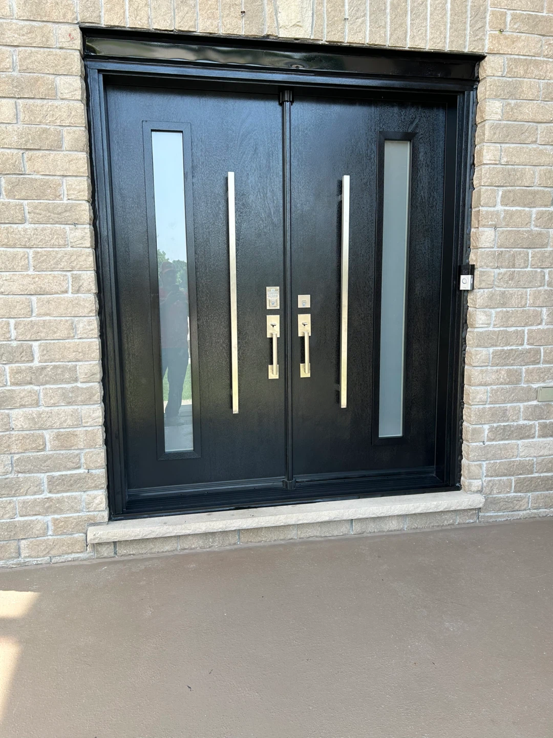 Black Double Entry Fibreglass Doors with Frosted Glass