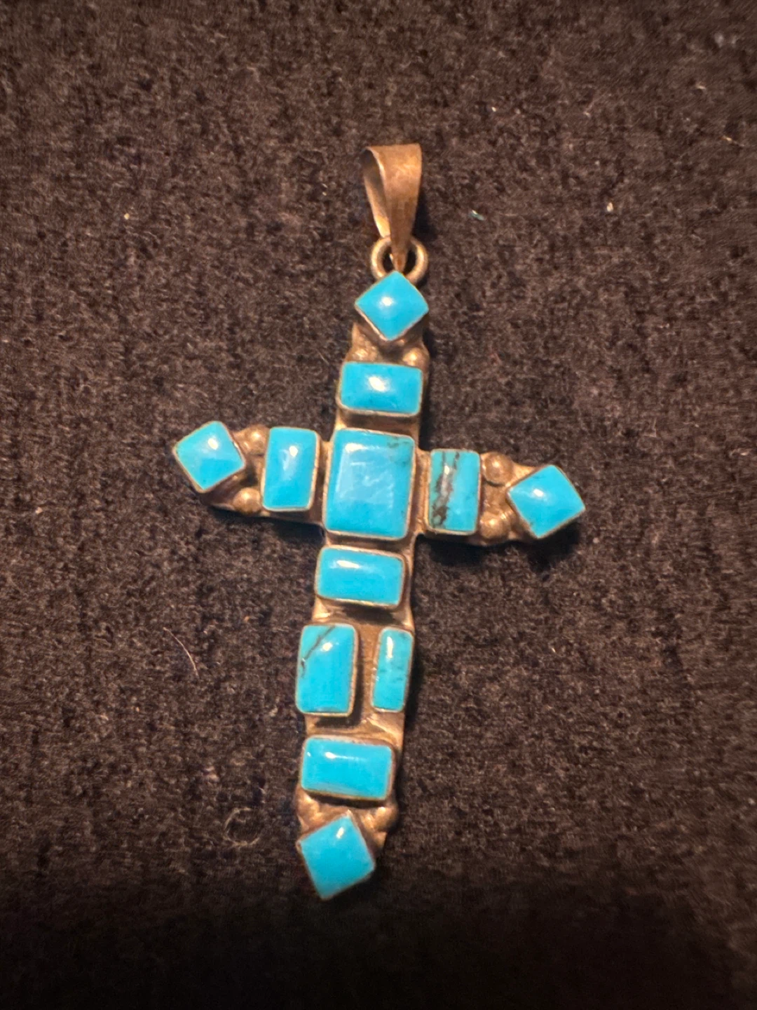 Vintage Sterling Silver Turquoise Cross Pendant