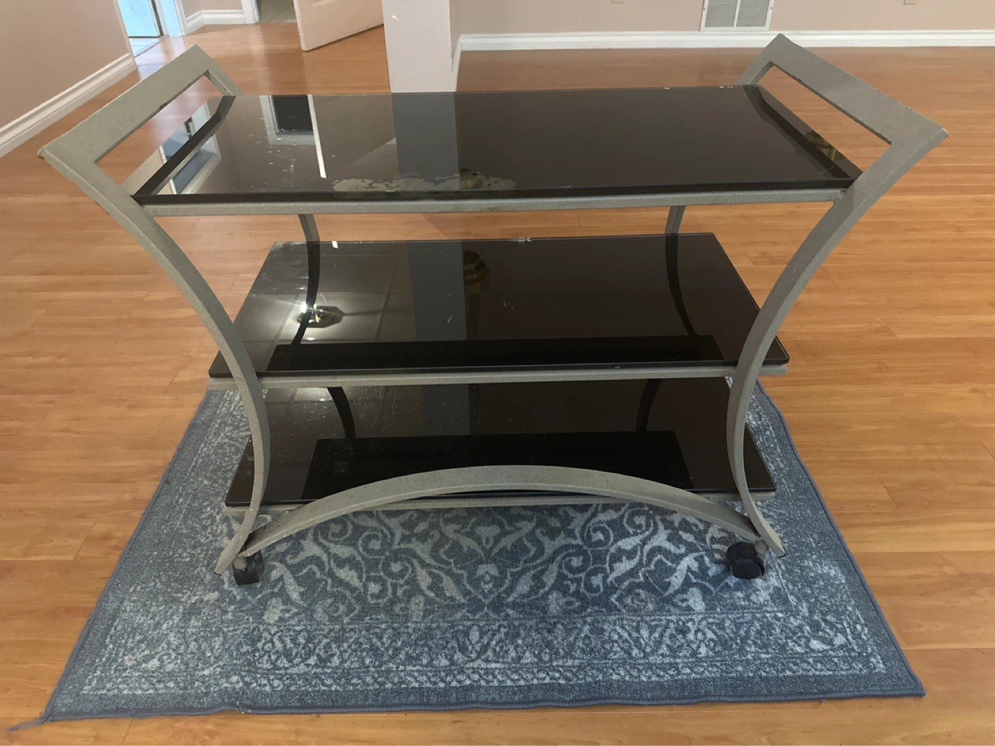 3-Tier Glass Top Media Stand with Wheels - photo 2