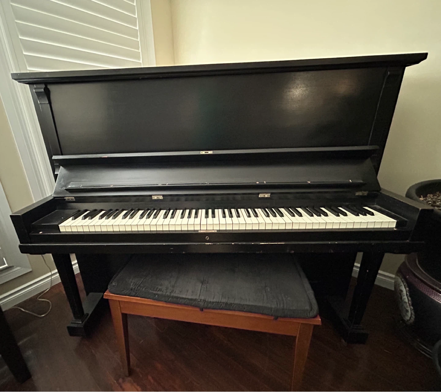 Black Upright Piano with Bench - photo 2