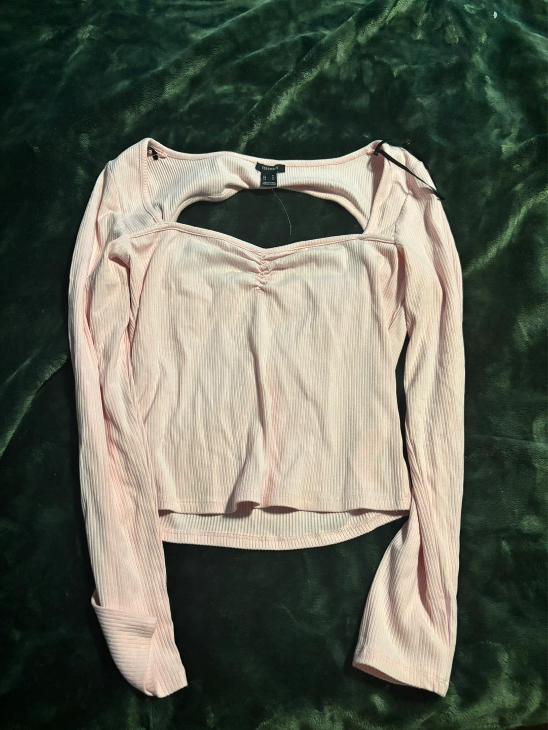 Forever 21 Pink Ribbed Cutout Long Sleeve Top - Size M