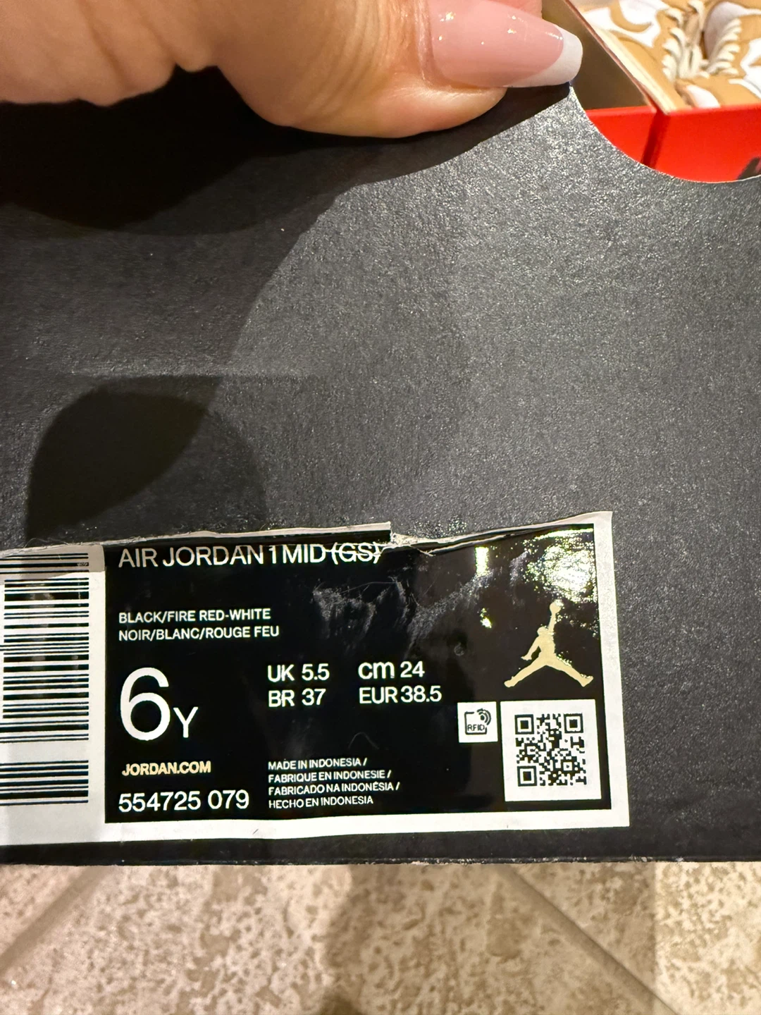Nike Air Jordan 1 Mid (GS) Black/Fire Red-White - photo 3