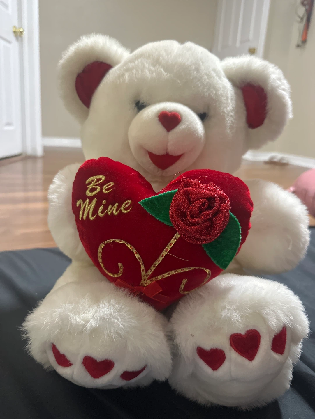 White Teddy Bear with "Be Mine" Heart