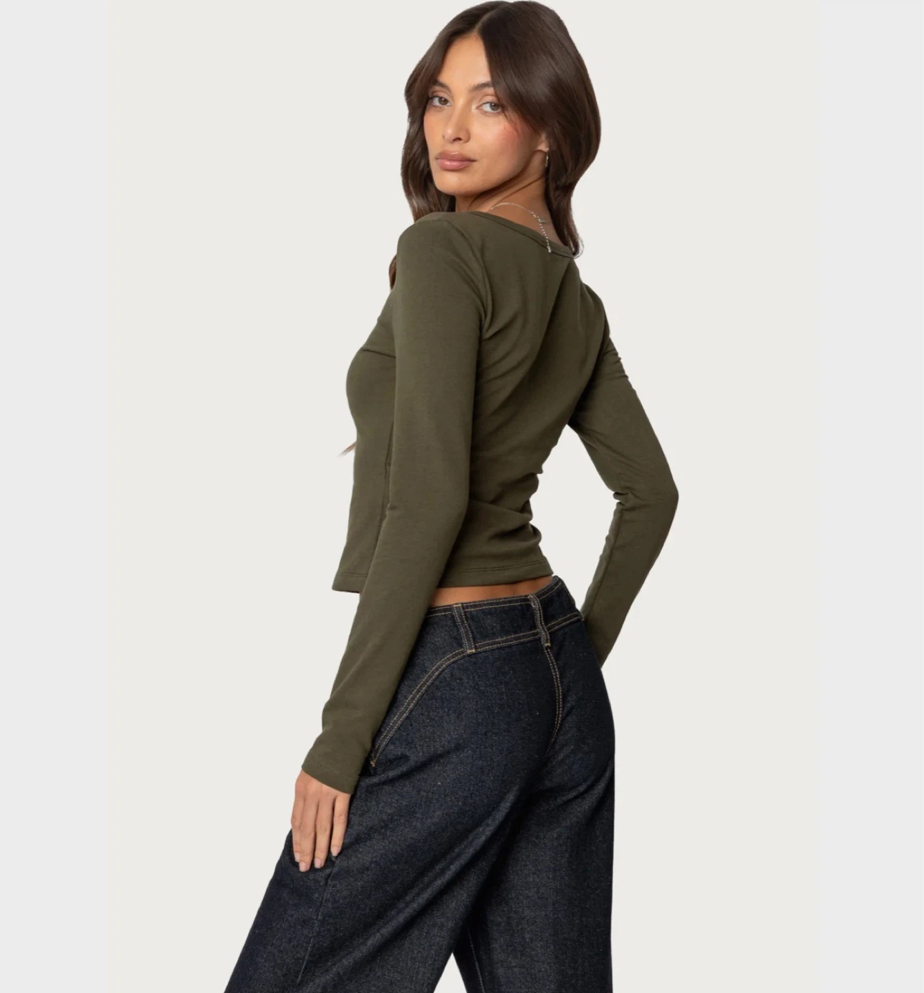 Edikted Leah Henley Top - Olive green XS - photo 2