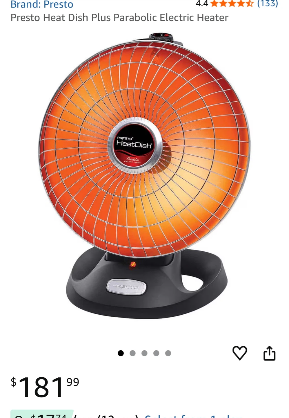 $182 & tax: see photo: Presto Heat Dish Electric Heater