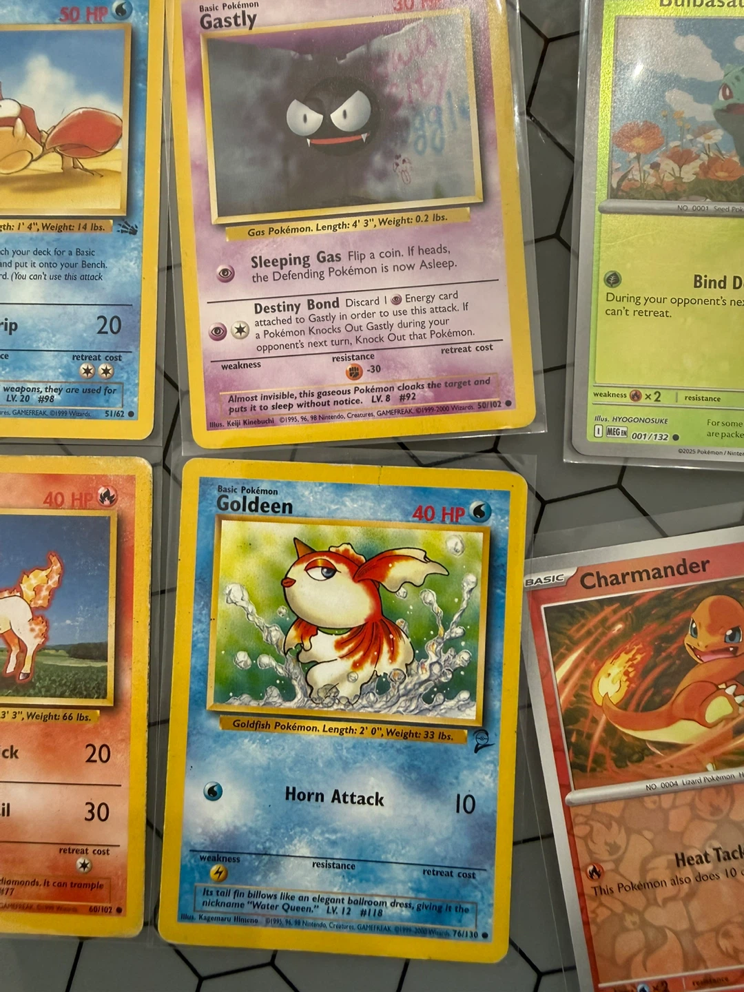Pokemon Cards: Gastly, Goldeen, Charmander, Bulbasaur