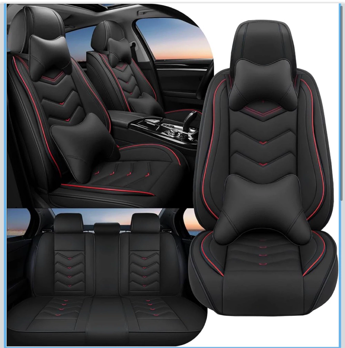 Black Car Seat Covers for Ford Luxury 5 Seats with Red Trim