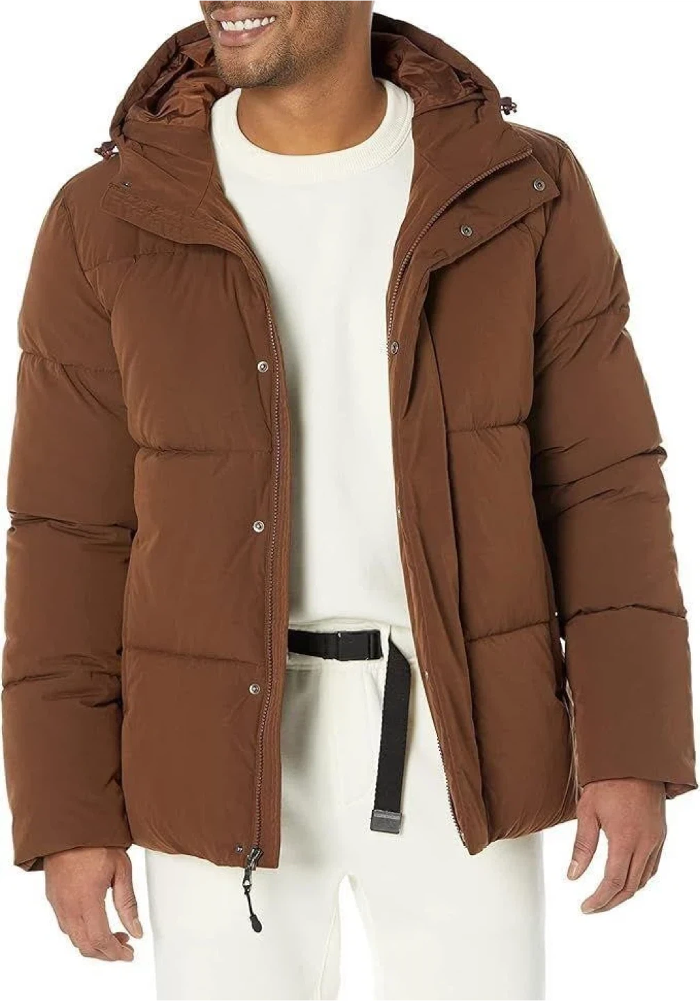 Men's Hooded Puffer Jacket - Brown