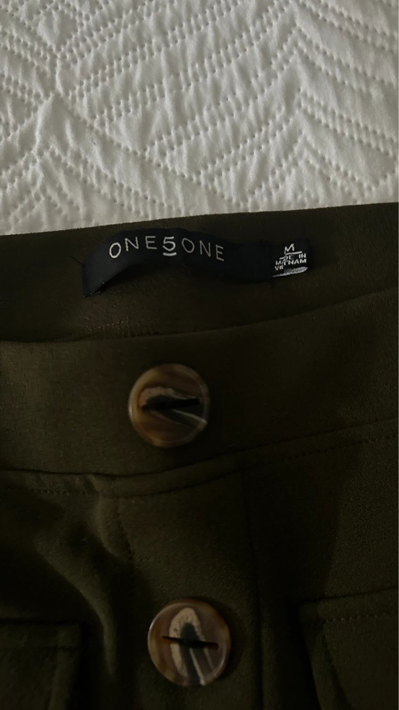 ONE5ONE Olive Green Button-Front Midi Skirt - Size Medium - photo 3
