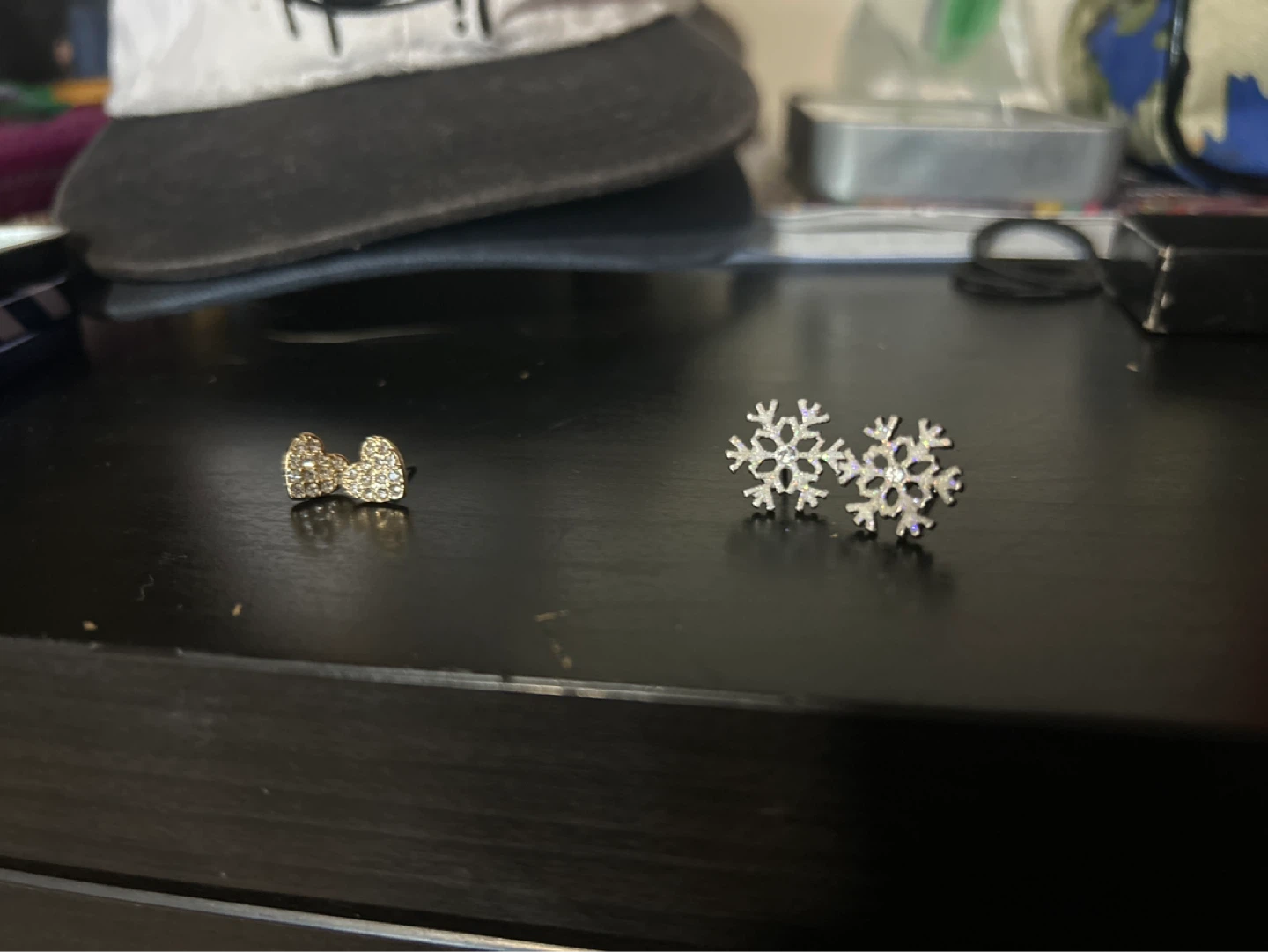 Silver Snowflake and Gold Heart Stud Earrings