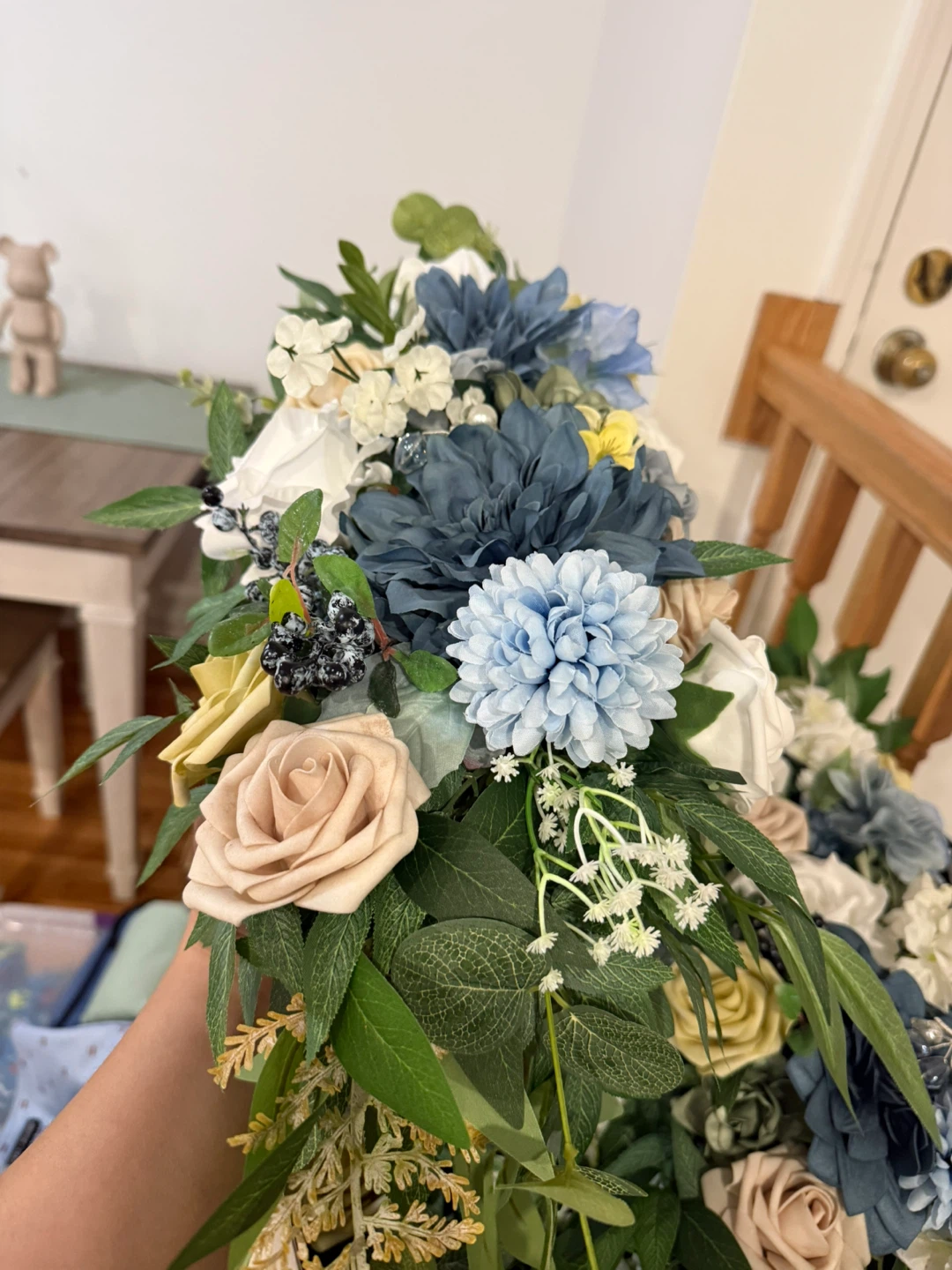 Artificial Flower Arrangement - Blue, Beige, Yellow