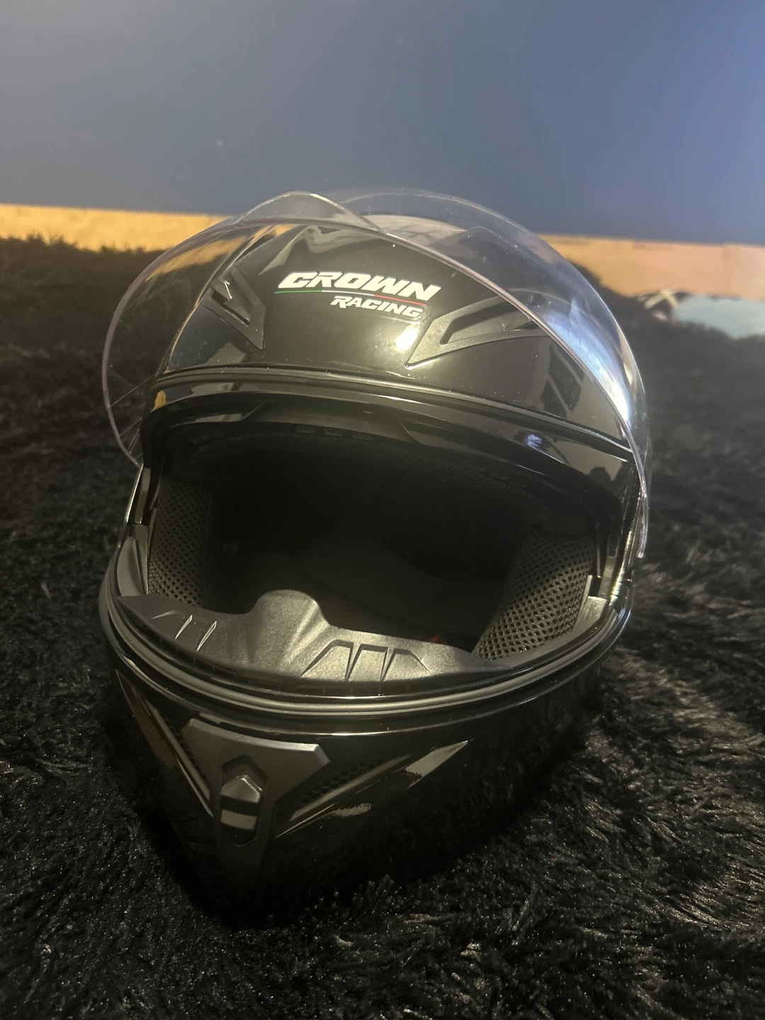 CROWN RACING Motorcycle Helmet - Black - photo 3