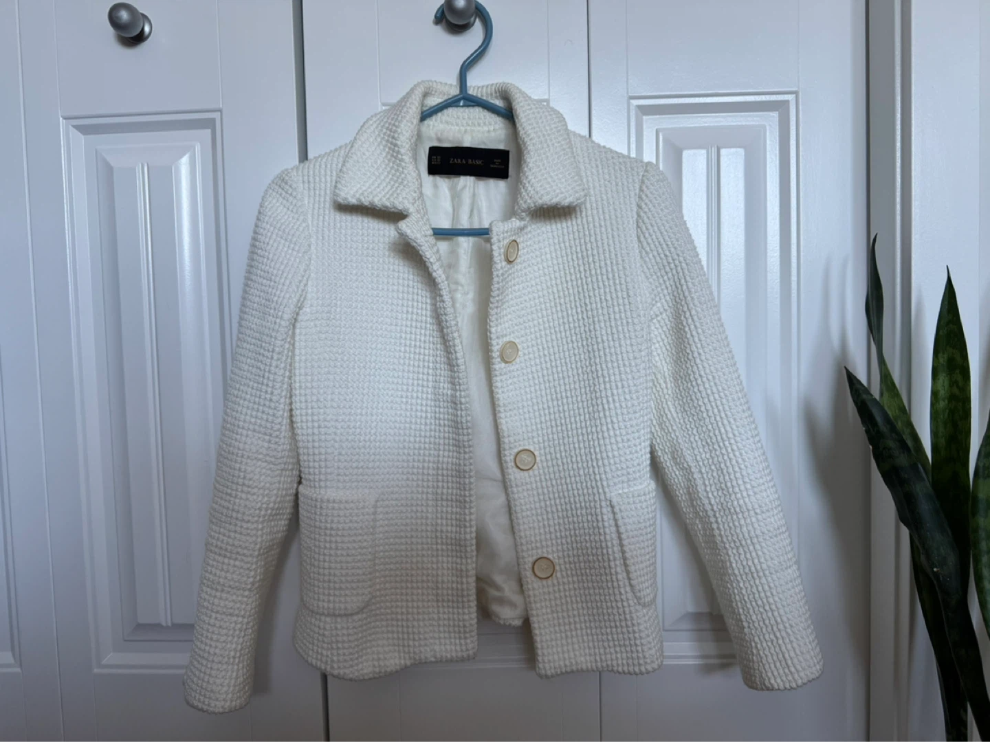 White Textured Blazer by Zara Basic