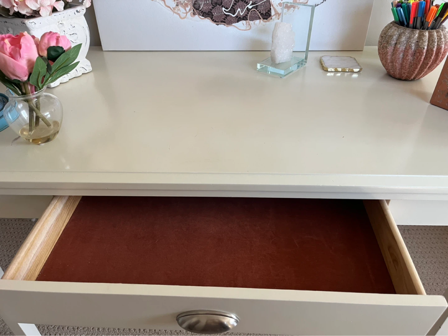 Cream Writing Desk with Drawer - photo 3