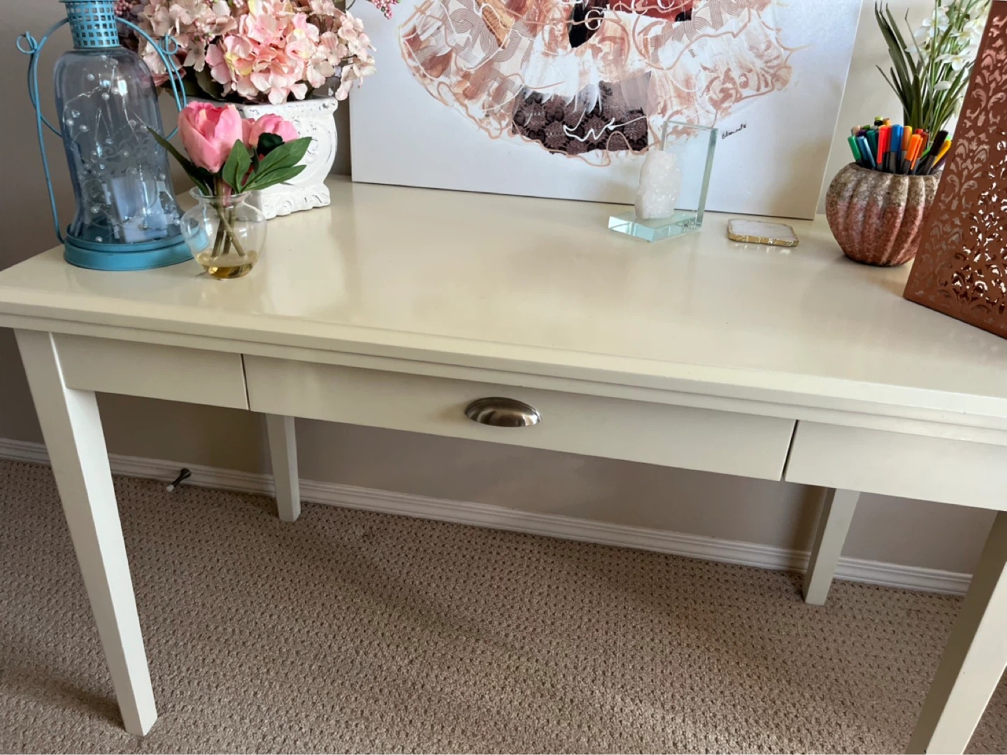 Cream Writing Desk with Drawer - photo 4