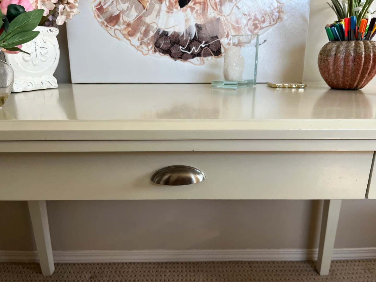Cream Writing Desk with Drawer - photo 2