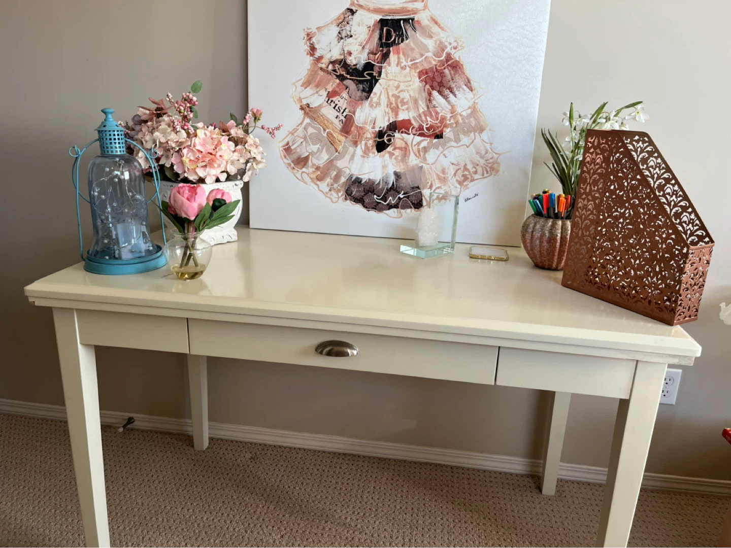 Cream Writing Desk with Drawer