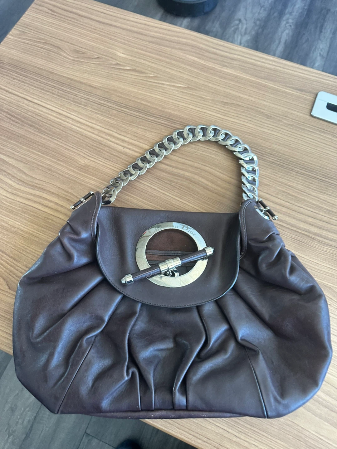 Christian Dior Brown Leather Chain Handbag