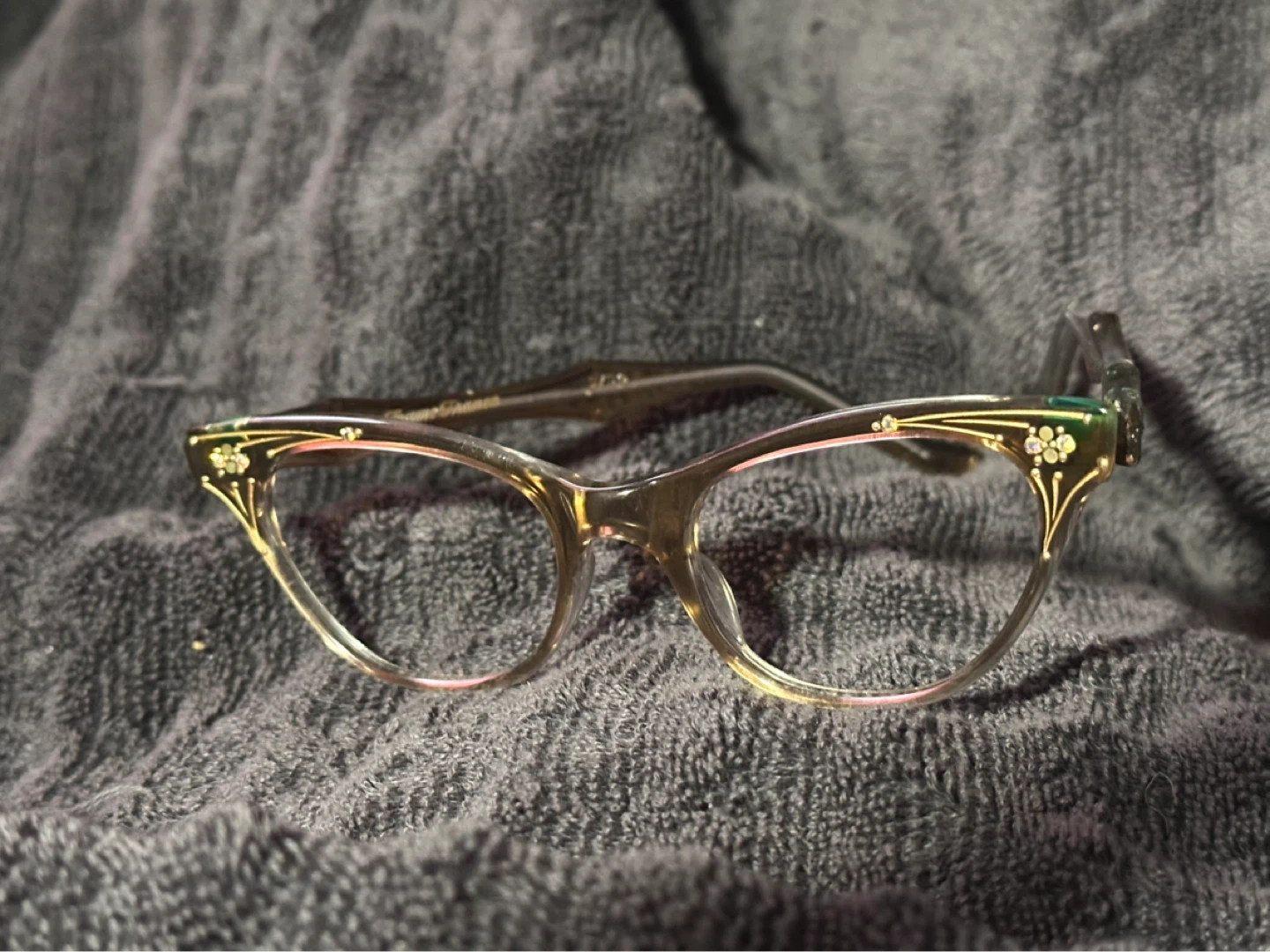 Signed Vintage Cats-eye Rhinestone Glasses Made in France