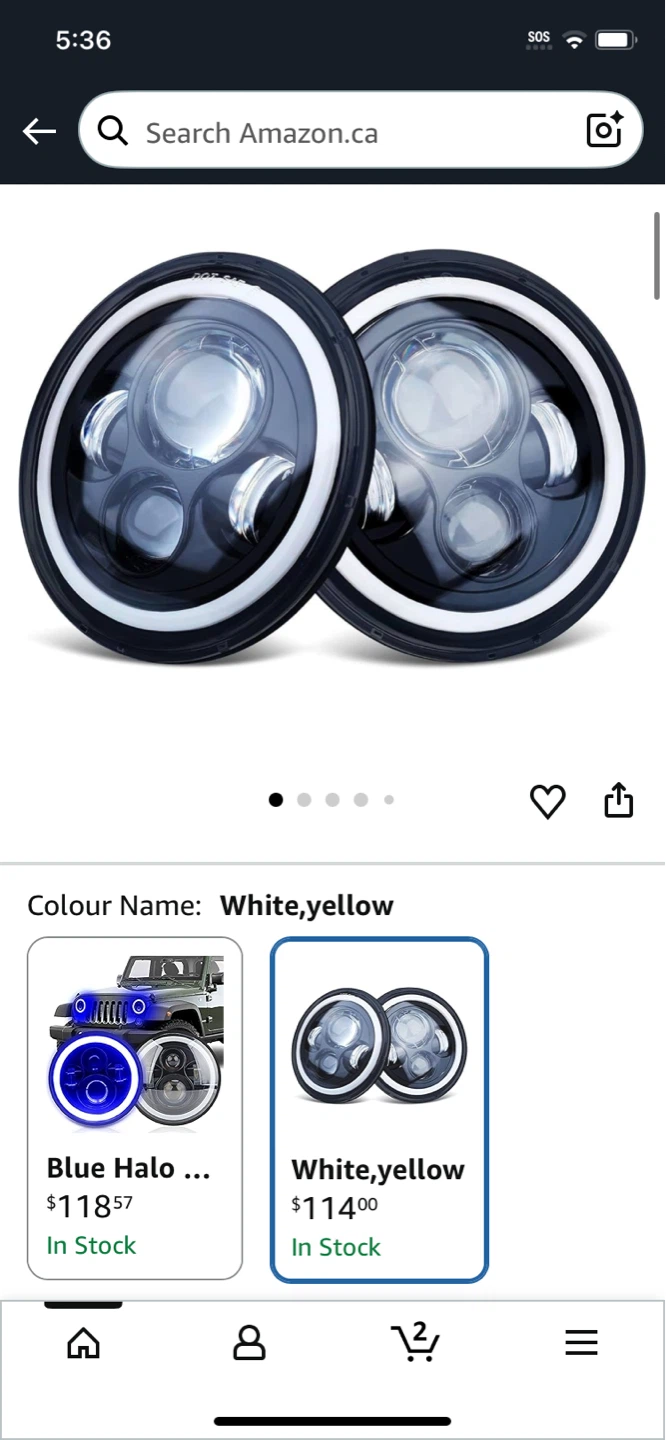 Pair of 7-inch LED Headlights with White/Yellow Halo Ring
