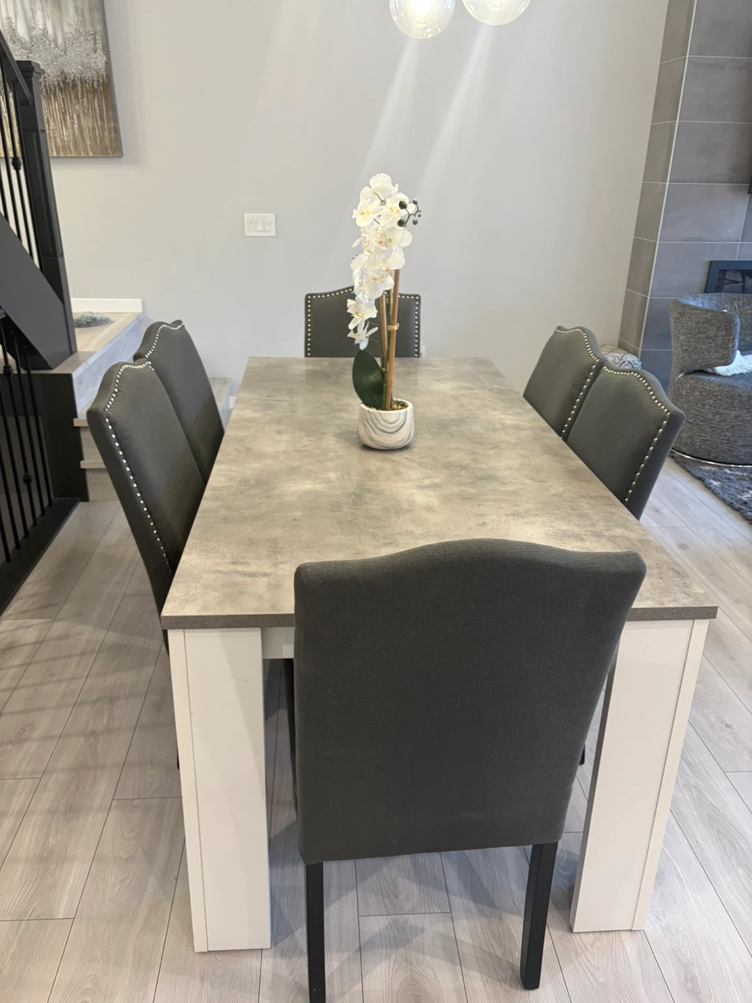 Grey Concrete Look Dining Table with 6 Chairs