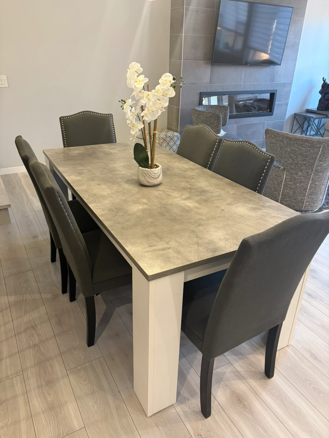 Grey Concrete Look Dining Table with 6 Chairs - photo 2